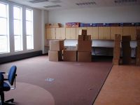 Teachers&#8217; materials are being moved to completed spaces, including this music classroom on the north side of the school.