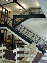 A staircase at the south side of the library media center leads to the second floor where fourth and fifth grade classrooms will be.