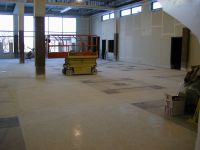 Inside the commons area, the terrazzo floor is installed and walls and ceiling are being completed. The commons is expected to open to student use in the coming weeks.