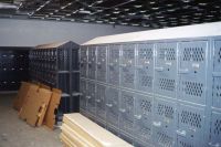 Lockers are in place in this locker room across from the gymnasium. Ceiling tiles still need to be installed.