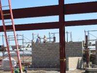 The structural steel and masonry will form load-bearing walls to support the precast concrete that will be delivered at the end of April.