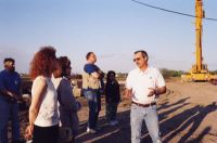 Members of the Superintendent&#8217;s Advisory Council (SAC) toured the middle school construction site on May 15, 2003. SAC is comprised of representatives from each school&#8217;s PTAC. Ken Cote, the Kraus-Anderson project superintendent, provides information to those on the tour.