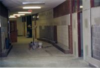 As part of the renovation, lockers were removed from the hallways in the two-story portion of the school for work on the walls.